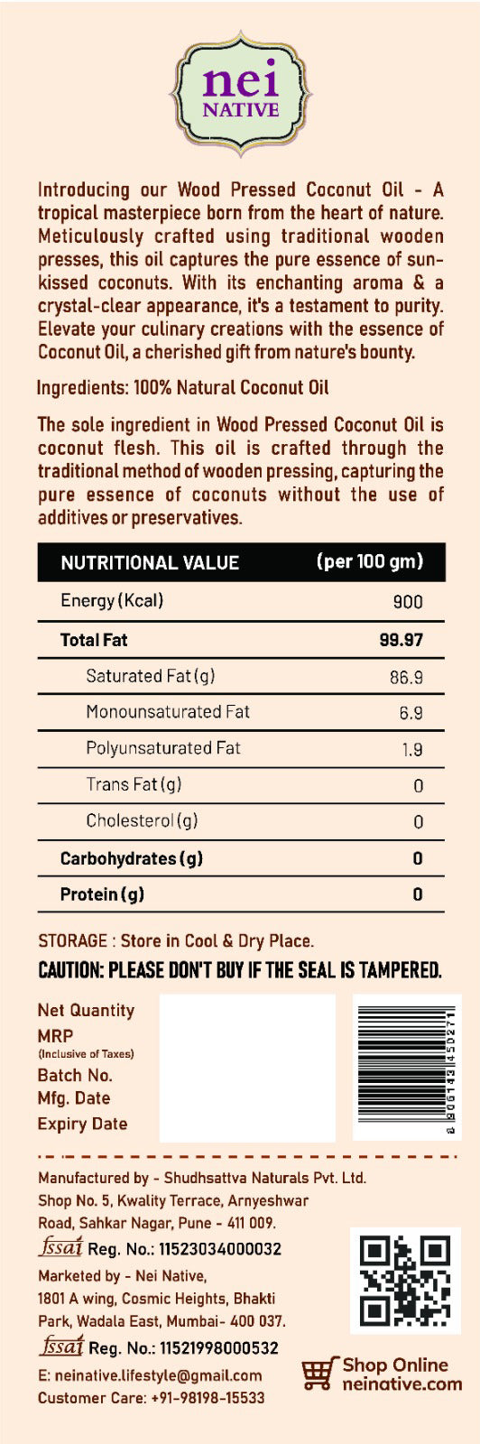 Wood Pressed Coconut Oil