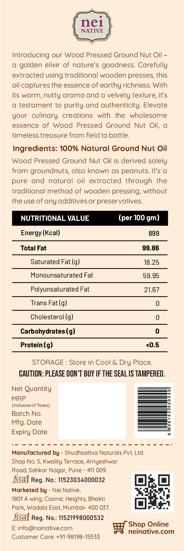 Wood Pressed Groundnut Oil