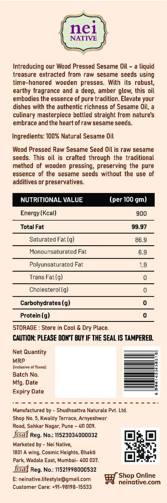Wood Pressed Sesame Oil